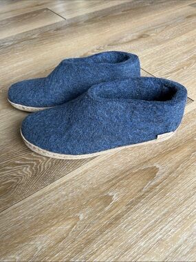 GLERUPS Felted Wool Slip On Slipper Indoor Outdoor Shoe Navy Blue